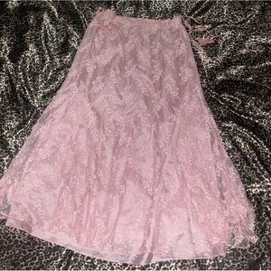 Lace Floral Pink Midi Skirt